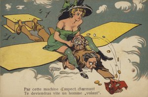 Woman with Semi-Exposed Bust Riding a Man/Aeroplane by French School
