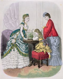 Women and a child looking at an aquarium, from La Mode Illustrée, c.1870 by French School