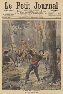 Woodcutters at work in the winter by French School