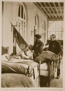 Wounded Chasseur Kisses the Beloved Tricolour, 1914-19 by French School