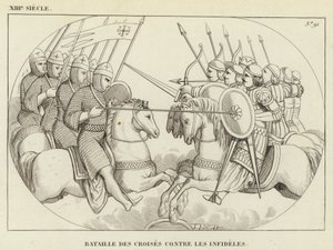 13th Century, Battle of the Crusaders Against the Infidels (engraving) by French School