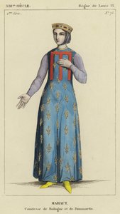 13th Century, Reign of Louis IX, Mahaut, Countess of Boulogne and Dammartin (colored engraving) by French School