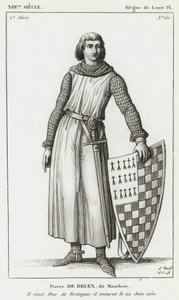 13th Century, Reign of Louis IX, Pierre de Dreux, called Mauclerc, He was Duke of Brittany; he died on June 22, 1250 (engraving) by French School