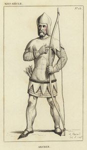 14th Century, Archer (colored engraving) by French School