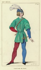 14th Century, Page Costume (colored engraving) by French School