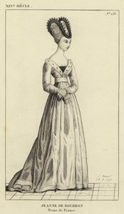 14th Century, Jeanne de Bourbon, Queen of France (engraving) by French School