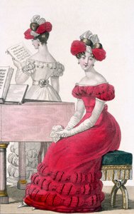 Young Woman in a Crepe Evening Dress with an Elaborate Headdress, Advertisement in Modes de Paris, c.1825 by French School