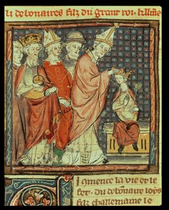 The Coronation of Louis I the Pious (778-840) Holy Roman Emperor by Pope Stephen IV at Reims in 816, from the Grandes Chroniques de France, 1375-79
