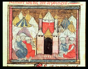 The Siege of Chateau-Gaillard in 1204 when Philip Augustus of France defeated King John of England, from the Grandes Chroniques de France, 1375-79 by French School