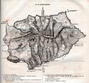 Map of Saint Helena island, engraving