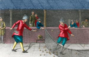 Short palm gold real tennis - View of a palm game in the 18th century by French School