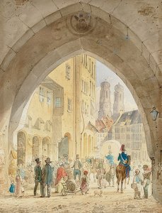 Munich - View from the Old Town Hall to the Towers of the Frauenkirche by Friedrich Eibner