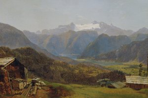 View from Hutteneckalm of Lake Hallstatt and the Dachstein by Friedrich Loos