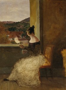 Lady at the Window with Spinning Wheel