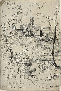 Italian Town with River (front); View of a Town (back) by Friedrich Nerly