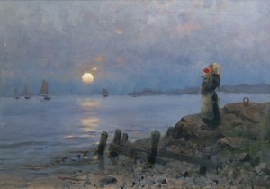 Woman and child at the beach by Frithjof Smith-Hald