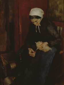 Old Lady Spinning Wool by Fritz Mackensen