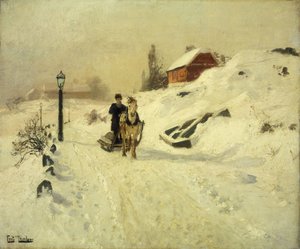 A Horse-Drawn Sleigh in a Winter Landscape