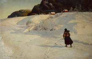 Winter Scene with a Skier by Fritz Thaulow