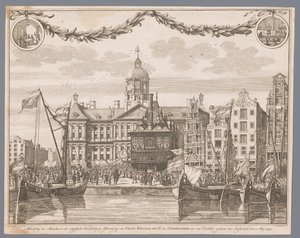 Crowd on the Dam in Amsterdam Celebrating the Proclamation of William IV as Stadtholder by G.J. Marstaller