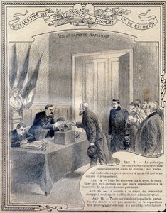 1789: Declaration of the Rights of Man and of the Citizen: National Sovereignty. Engraving in "Le livre unique de morale et d