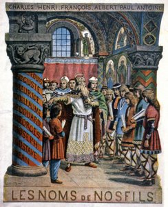 Charlemagne and the school, c.1900 (illustration)