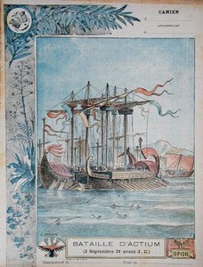Cover of school exercise book illustrating the Battle of Actium, 2nd September 31 BC by G. Dascher