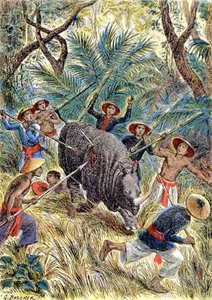 Rhinoceros Hunting, French Indochina by G. Dascher