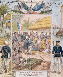 The Exploration of M. de Brazza (1875-79) His Treaty with Makoko, illustration from 
