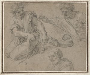 Studies of a Kneeling Man, Half Figure, Arm and Bust by G. Ladan