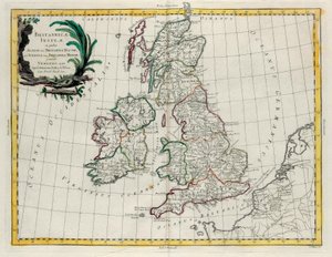 The British Isles in which are found Albion or Greater Britain and Ivernia or Lesser Britain, engraving by G. Zuliani taken from Tome I of the Newest Atlas published in Venice in 1785 by Antonio Zatta