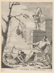 Mourning Philosopher Surrounded by Vanitas Symbolism