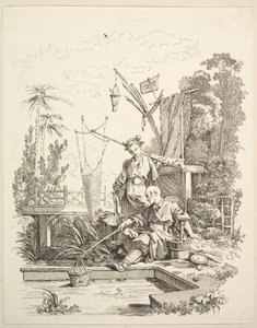 A Chinese Man and Woman Fishing by a Fishpond, 18th century by Gabriel Huquier