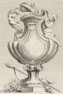 Design for a Vase with a Faun and a Nymph, from Book of Vases, plate 1, 1742-50 by Gabriel Huquier