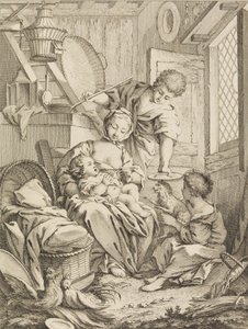 Young Woman Feeding her Infant, from Premier Livre de Sujets et Pastorales