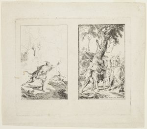 Vignettes for the "New Voyages to the West Indies" by the Chevalier Bossu by Gabriel Jacques de Saint Aubin