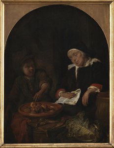 A Woman Selling Fruit and Herrings by Gabriel Metsu