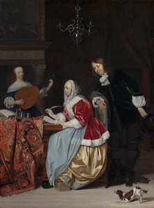A Young Woman Composing a Piece of Music by Gabriel Metsu