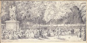A meeting in the Tuileries Gardens around a statue, 1760 by Gabriel de Saint Aubin