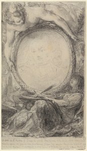 Allegorical Frame with a Genius and a Veiled Woman Writing by Gabriel de Saint-Aubin