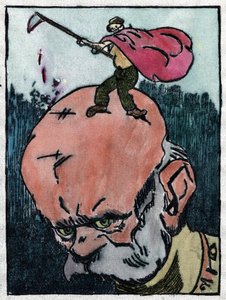 Franz Joseph I of Austria with on his head the death exclaiming What a tough head! 1915
