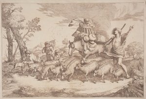 A Pastoral Journey with a Child in a Basket on Horseback by Gaetano Zompini, after Giovanni Benedetto Castiglione