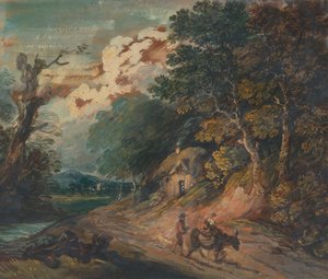 Landscape: Figure riding a donkey