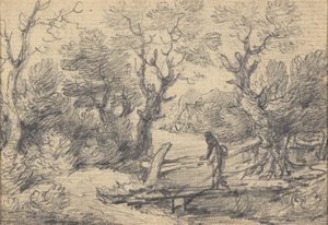 Landscape with figure on a footbridge by Gainsborough Dupont
