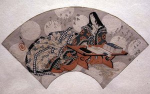 Court Lady Preparing Ink, design for a fan