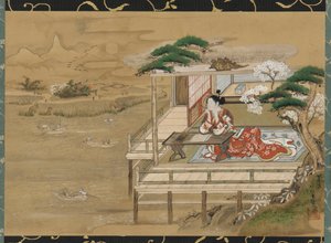Murasaki Shikibu Composing the Tale of Genji at Ishiyamadera by Gakutei Harunobu