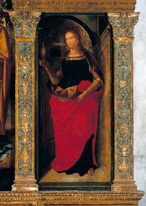 Polyptych with the Nativity with side panels featuring Saints Peter, Paul, Clement and Magdelene (detail) by Galeazzo and Aleni Tommaso fl.1505 15) Campi