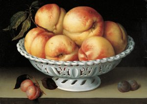 Peaches in a Pierced White Faience Basket