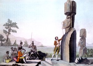 La Perouse with His Crew, Measuring the Statues on Easter Island (1786) by Gaspard (after) Duche de Vancy