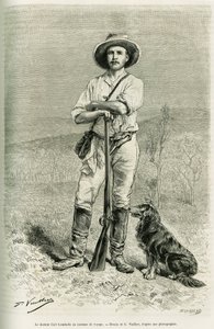 Portrait of the traveller author Carl Lumholtz. Engraving to illustrate the story Chez les cannibales, voyage dans l